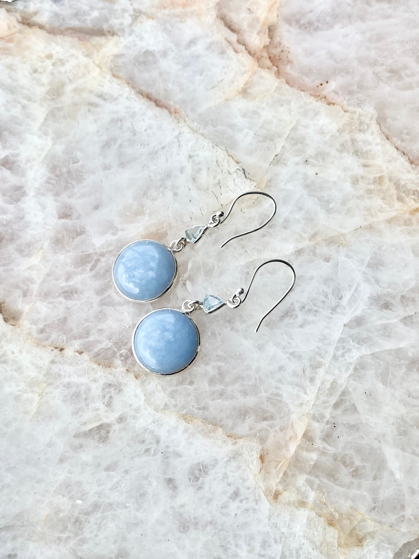 Angelite & Blue Topaz Circle Earrings