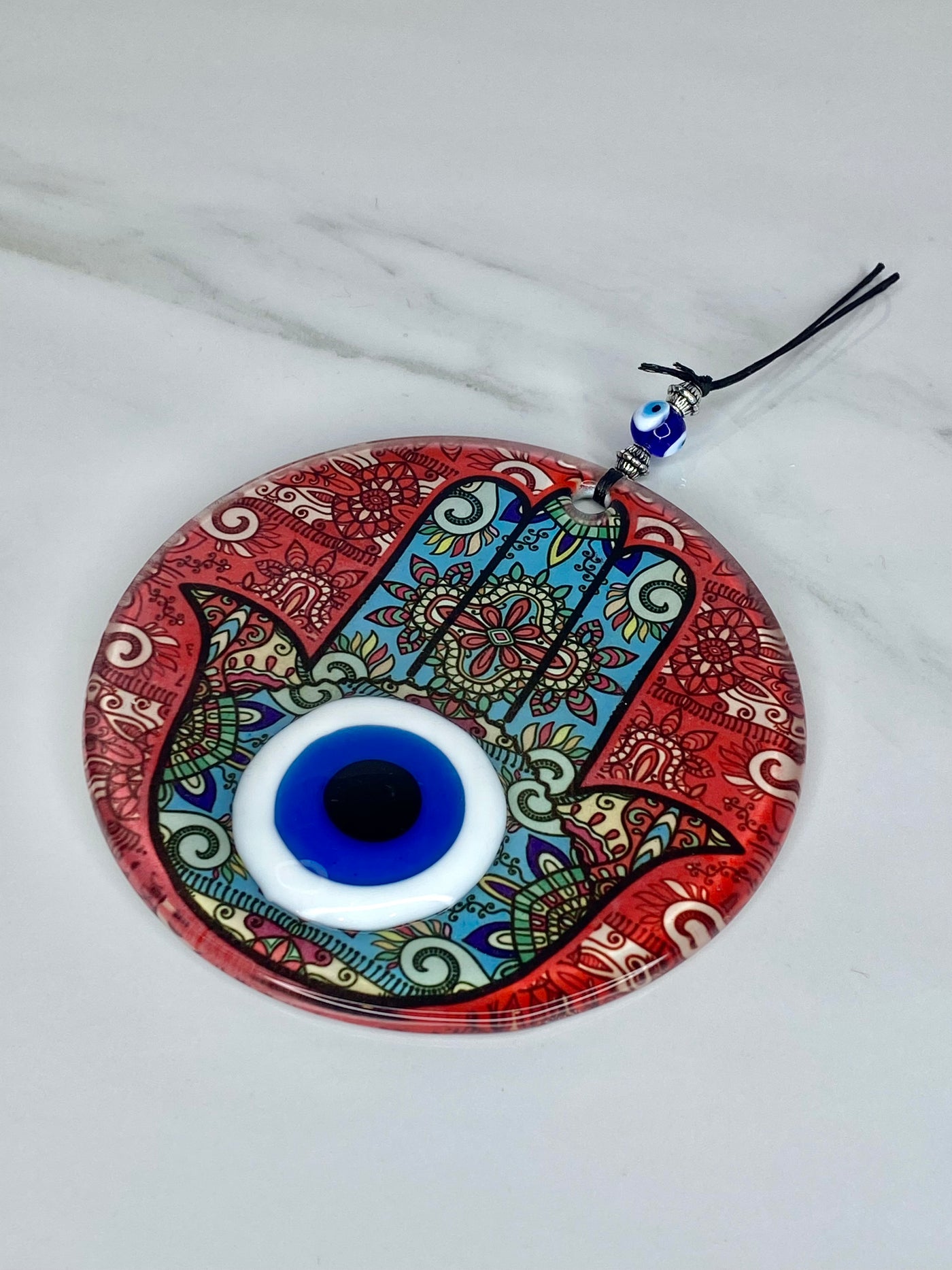 Blue Eye of Protection #5 red with blue hamsa hand