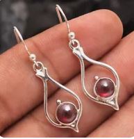 Red Garnet Gemstone Earring 925 Solid Sterling Silver HANDMADE Fine Jewellery