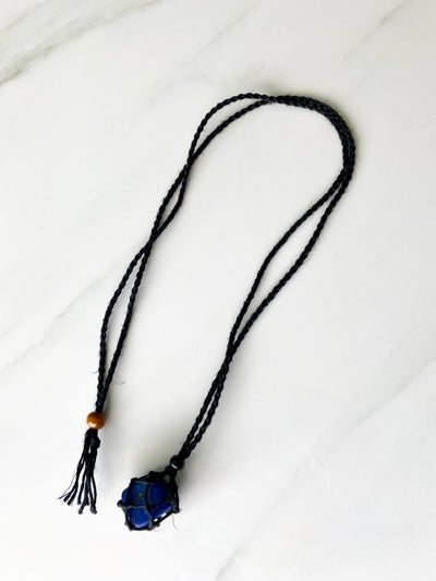 Macrame Adjustable Crystal Pouch Necklace - Black