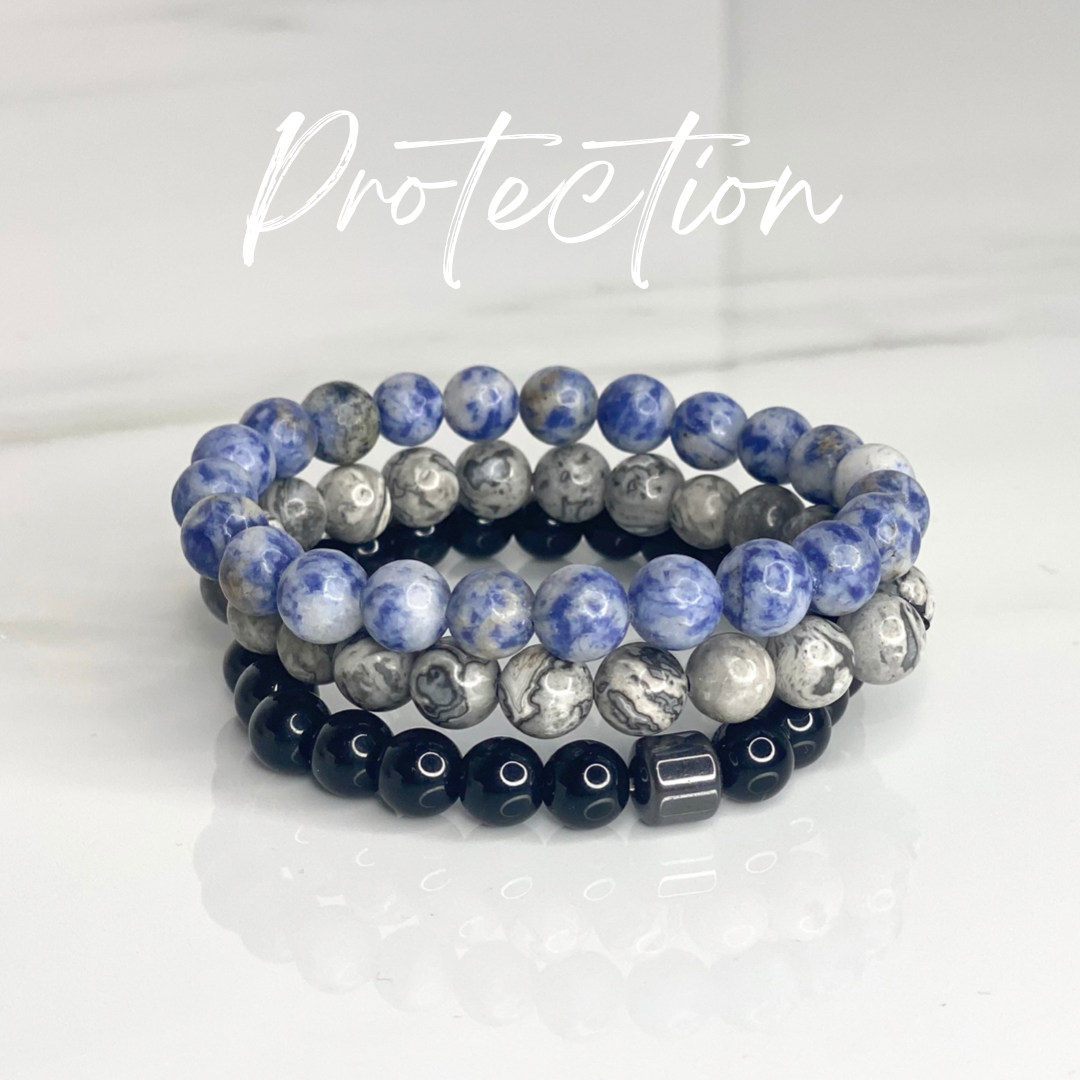 PROTECTION - GEMSTONE BEADED BRACELET INTENTION SET