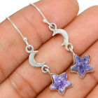 Crescent Moon & Star - Purple Lepidolite Worry Stone 925 Silver Earrings