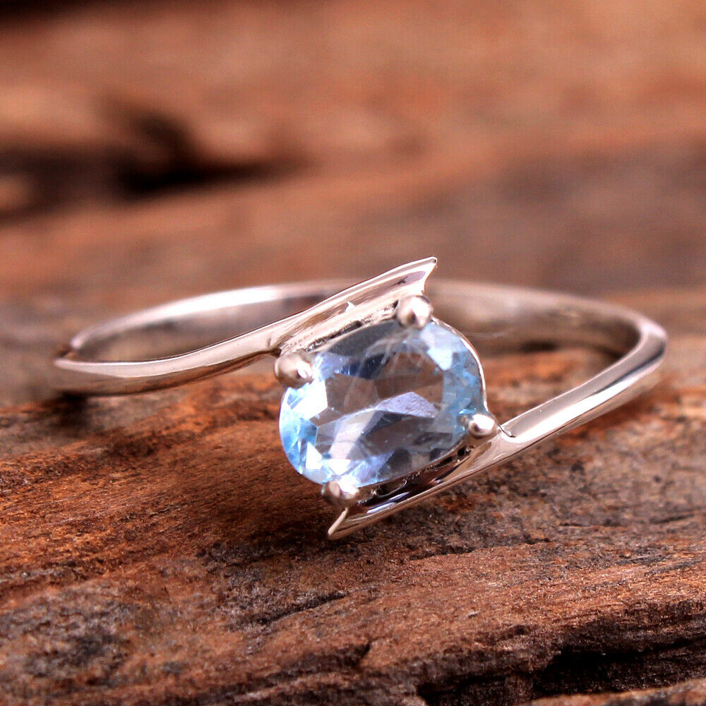 Blue Topaz Gemstone 925 sterling Silver Jewelry Handmade Ring Size US 8.5